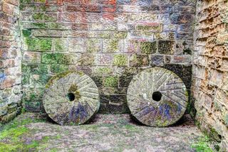 Old Mill stones at Stainsby Mill, England.