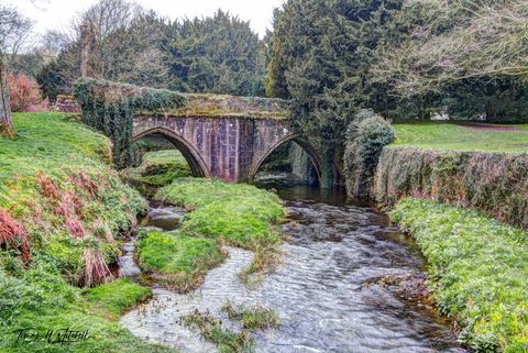 Bridge over River Skell at Fountains Abbey, England