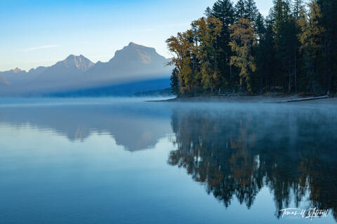 misty autumn morning on Lake McDonald, Glacier National Park