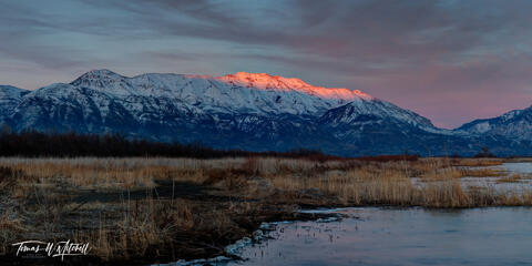 Mount Timpanogos Utah in winter with sunset light