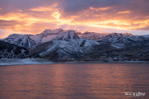 Sunset over Deer Creek Reservoir and Mount Timpanogos, Utah