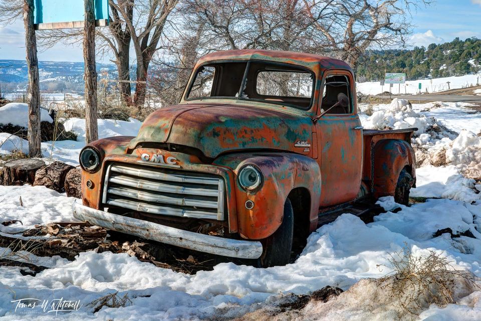 Old GMC truck stuck in the snow Orderville Utah