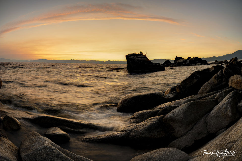 sunset at Bonsai Rock, Lake Tahoe, Nevada