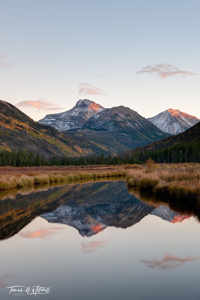 autumn sunset reflection at Christmas Meadows, Uinta Mountains, Utah