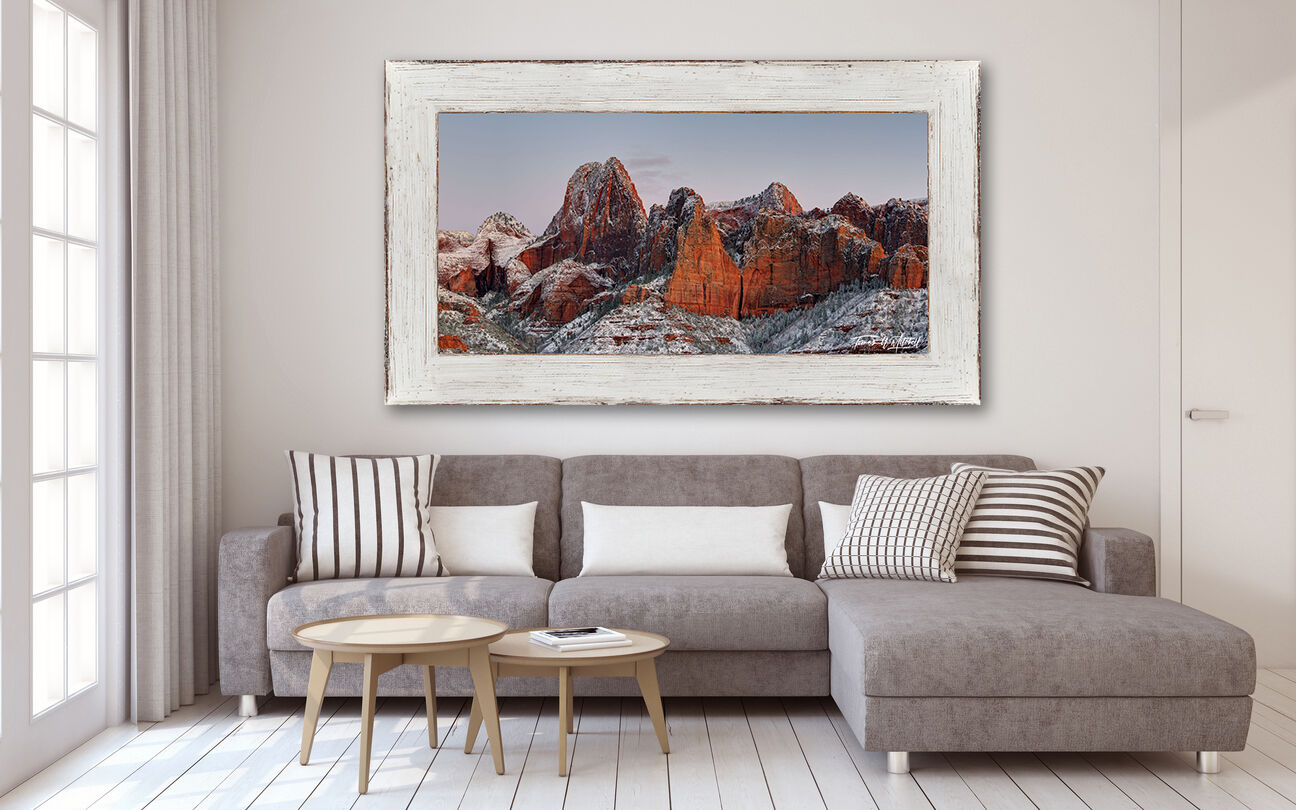 framed photograph of Kolob Canyon Utah on home wall