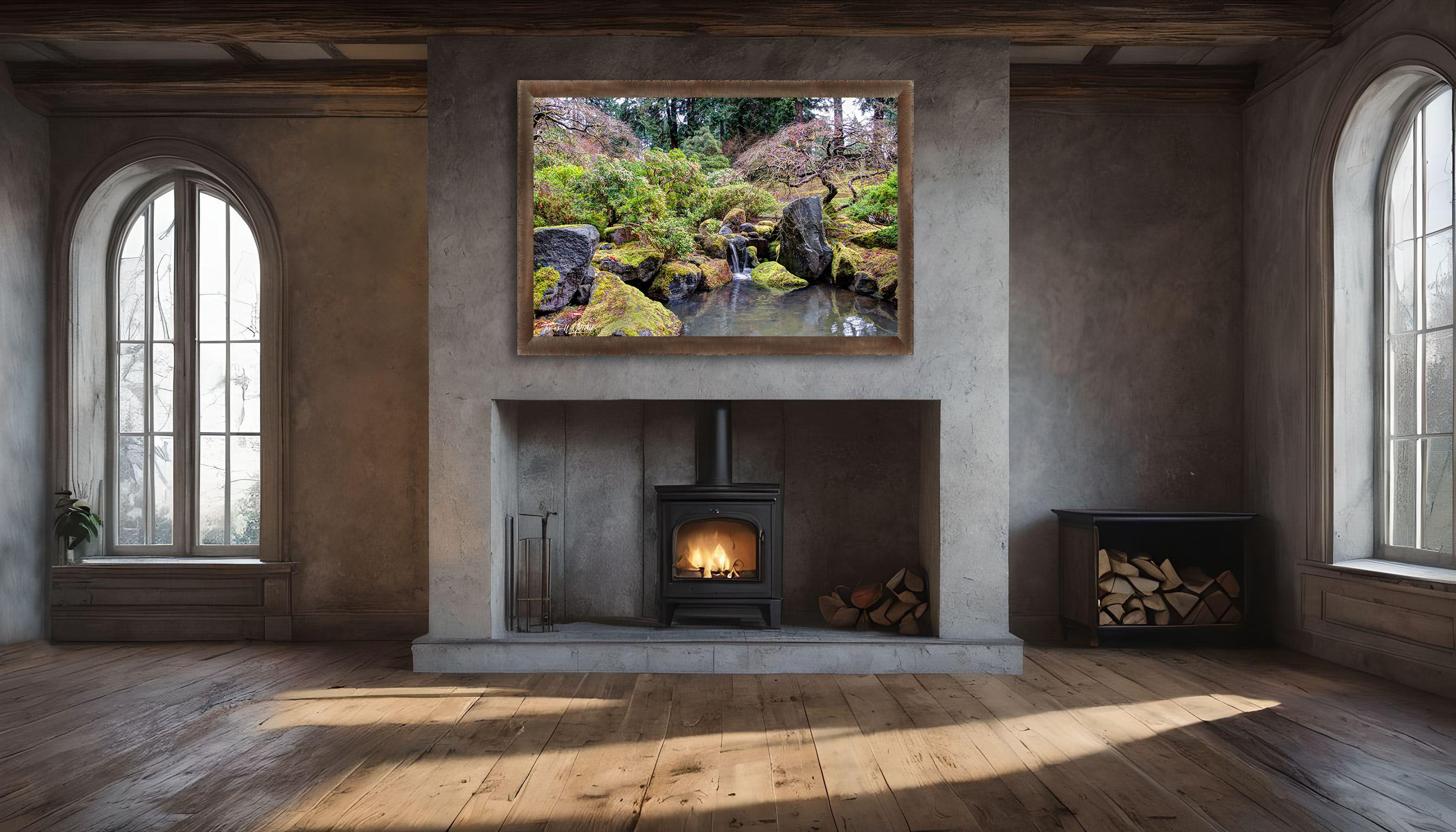 framed photograph of Japanese Garden Portland Oregon on home wall