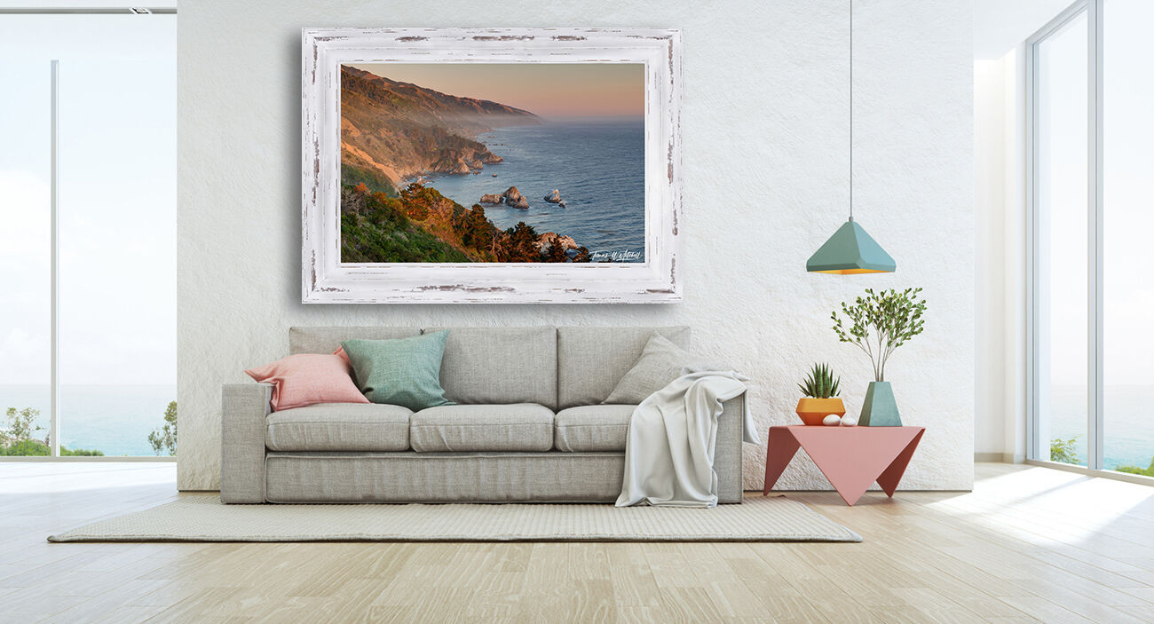 framed photograph of Big Sur California on home wall