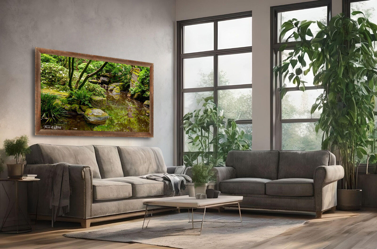 framed photograph of Japanese Garden, Portland Oregon