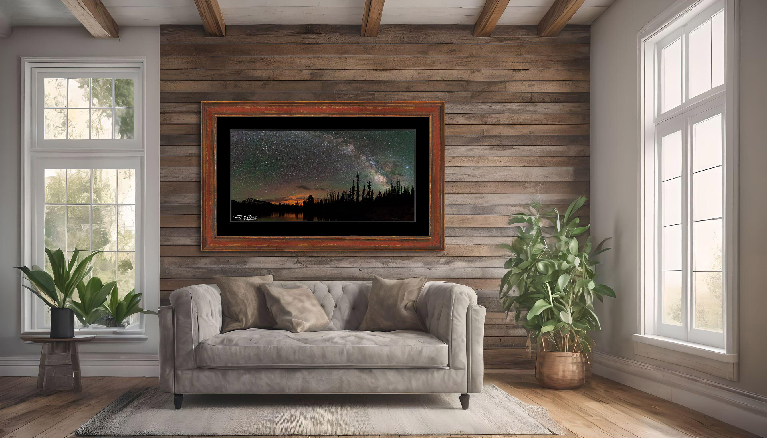 framed photograph of night sky Milky Way over mountain lake Utah